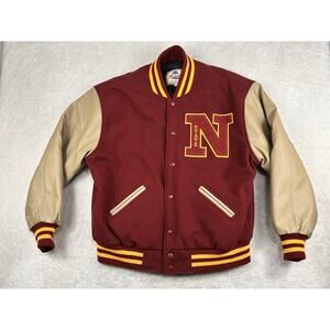 Vintage Maverick Letterman Varsity Jacket Adult(L) Red Wool Leather US Made